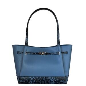 Michael Kors Reed Large Belted Shoulder Tote Bag Denim Exotic Accents
